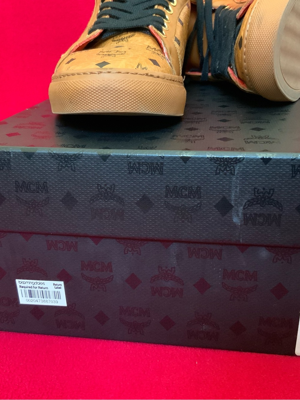 MCM Worldwide Women’s Cognac High Top Brown Black Lace Up Sneakers Size - Picture 4 of 4
